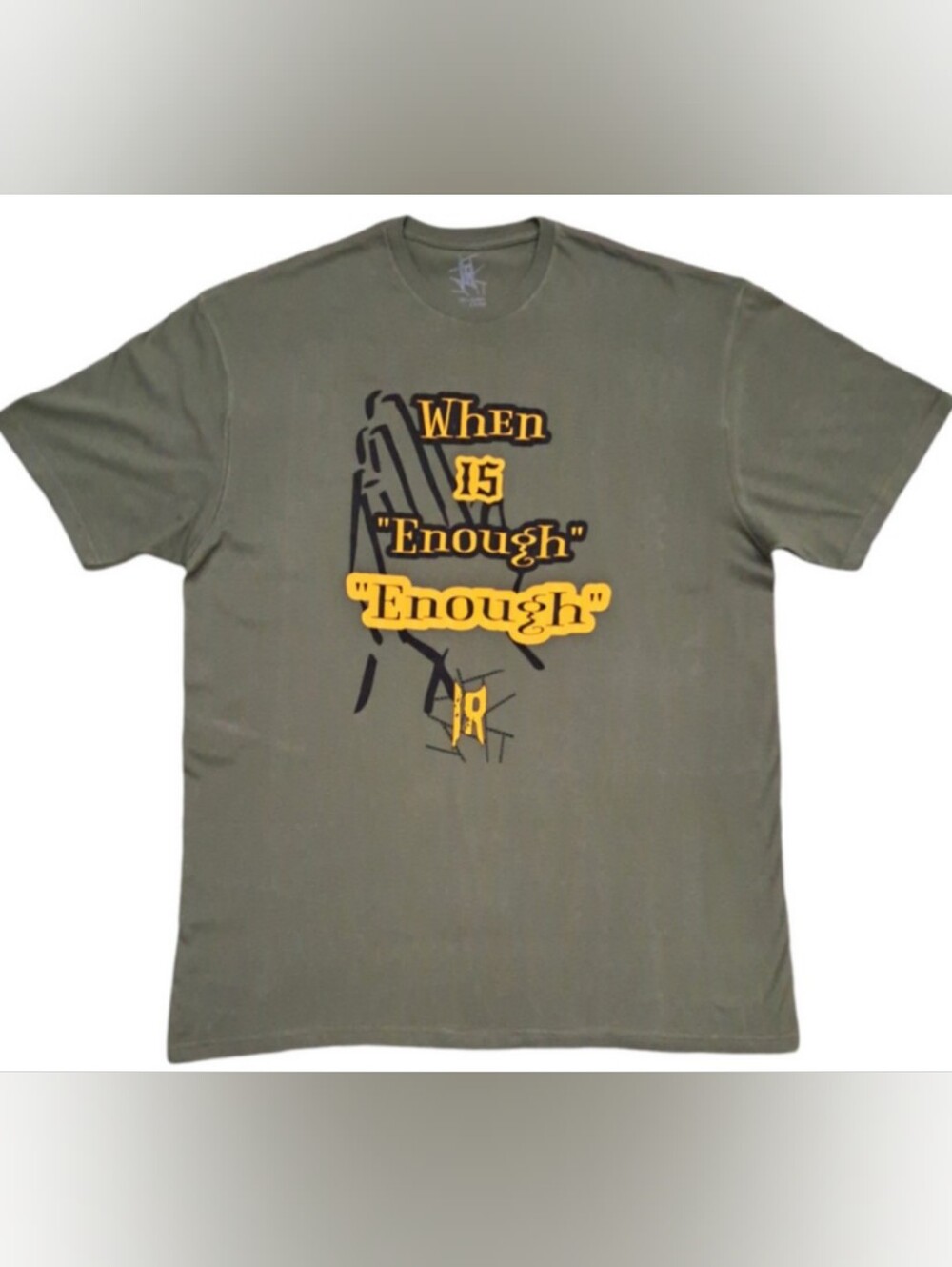 Olive Short Sleeve Unisex Graphic Tee with Yellow Print